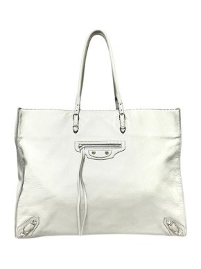 Balenciaga White Cracleque Leather A4 Papier Tote Bag