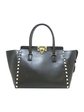 Valentino Garavani Black Leather Rockstud Tote Bag