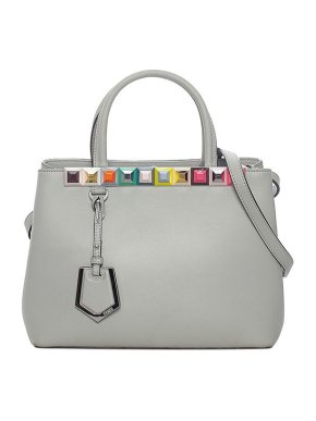 Fendi Grey Leather Multicolour Studded Petit 2Jours Bag