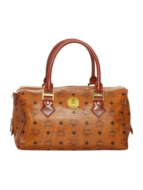 MCM Cognac Visetos Leather Boston Bag