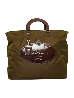 Prada Khaki Nylon Logo Tessuto Tote Bag