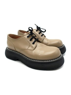 Bottega Veneta Khaki Leather Swell Platform Sole Derby Shoes