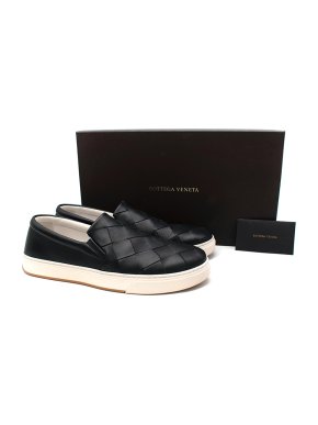 Bottega Veneta Black Giant Intrecciato Leather Slip-On Sneakers