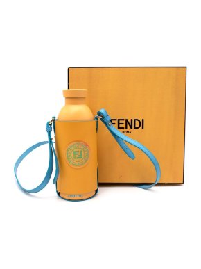 Fendi Stainless Steel Water Bottle & Yellow Leather Holder