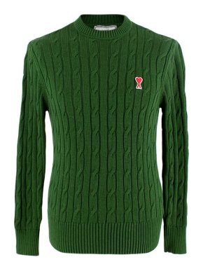 Ami Green Cable Knit Cotton Jumper