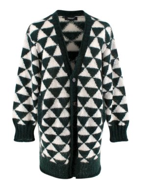 Undercover Green & White Triangle Mohair-Blend Longline Cardigan