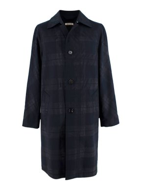 Marni Navy Plaid Printed Trench Coat