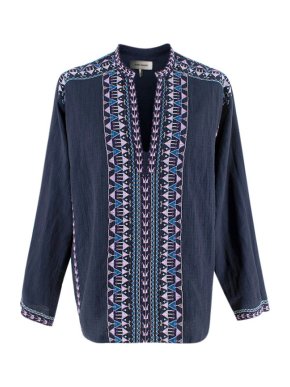 Isabel Marant Navy Waffle Cotton Embroidered Tunic