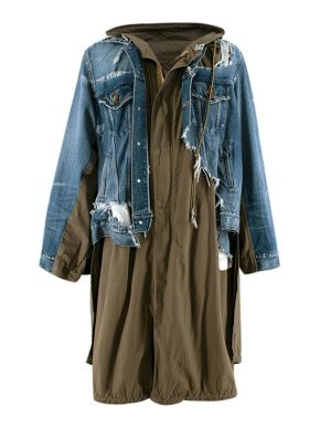 Maison Mihara Yasuhiro Denim & Khaki Cotton Distressed Coat
