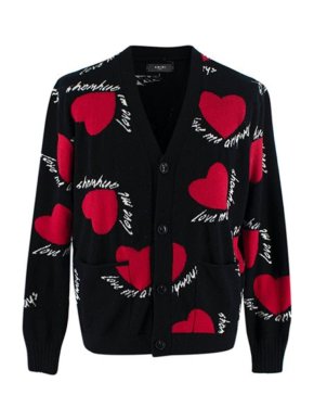 Amiri Black & Red Love Me Anyways Intarsia Knit Cardigan