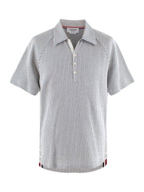 Thom Browne Grey & White Striped Seersucker Polo Shirt