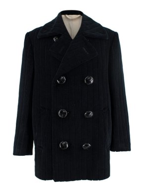 Raf Simons Navy Quilted Velvet Pea Coat