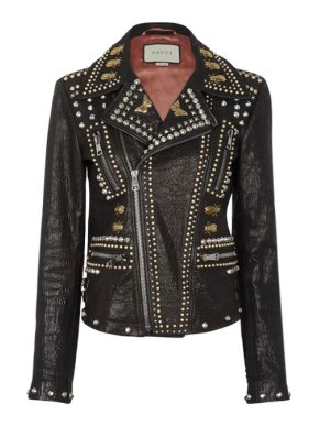 Gucci Black Leather Studded Embroidered Biker Jacker