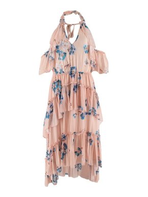 Ulla Johnson Pink And Blue Floral Chiffon Halterneck Dress