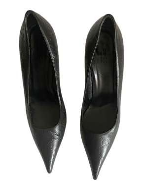 Gucci Vintage Black GG Embossed Leather Heeled Pumps