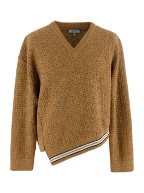 Lanvin Olive Cable Knit Asymmetric Knit Jumper