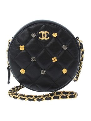 Chanel Black Leather Quilted Round as Earth Embellished Bag