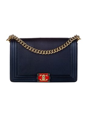 Chanel Black Pearlised Textured Leather Boy Bag