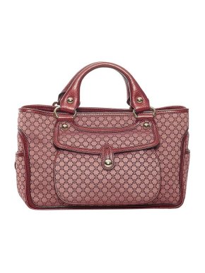 Celine Vintage Burgundy Macadam Canvas Boogie Tote Bag