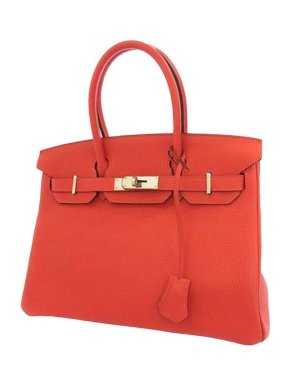 Hermes Orange-Red Taurillion Clemence Leather Birkin 30 PHW