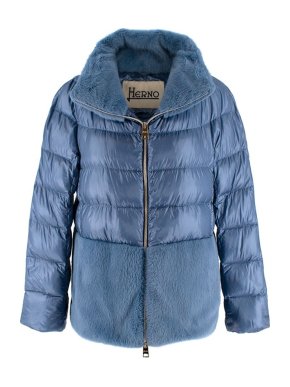 Herno Blue Quilted Faux-Fur Trimmed Padded Jacket