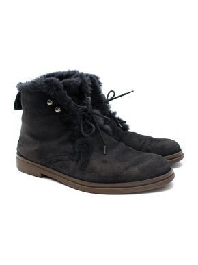 Loro Piana Charcoal Grey Shearling Ylvi Walk Ankle Boot