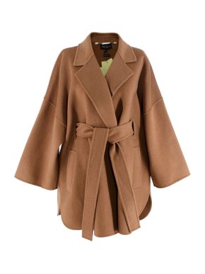Luisa Spagnoli Tobacco Wool-Blend Wrap Coat