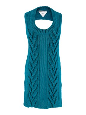 Bottega Veneta Teal Cable Knit Cut-Out Knitted Dress