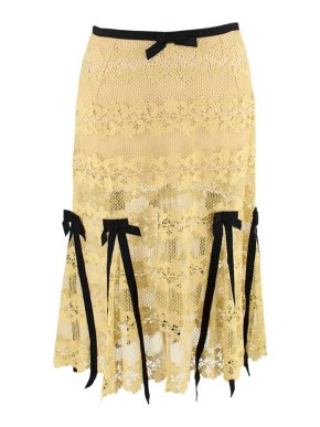 Louis Vuitton Sheer Yellow Lace Bow-Trimmed Skirt
