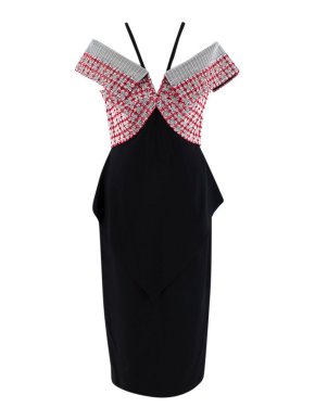 Roland Mouret Navy, Red & White Embroidered Crepe Dress