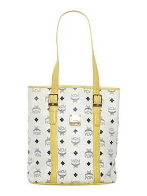 MCM White Visetos Leather Tote Bag