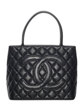 Chanel Black Caviar Leather Medallion Tote Bag