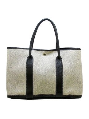 Hermes Canvas & Black Leather Garden Party PM Tote Bag