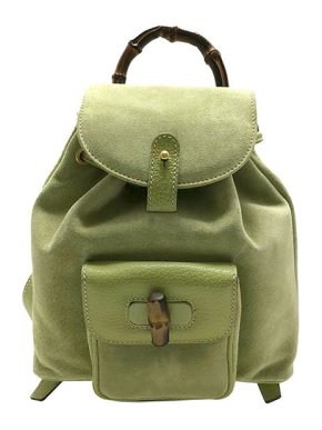 Gucci Green Suede Bamboo Handle Backpack