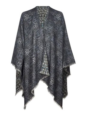 Chanel Blue & Grey Camelia Print Cashmere Wrap