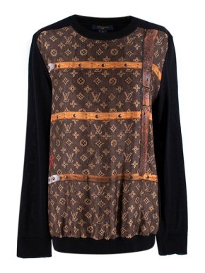 Louis Vuitton Trunk-Print Silk & Black Wool Fine Knit Jumper