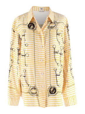 Hermes Yellow Spotted Mors De Selle Silk Shirt