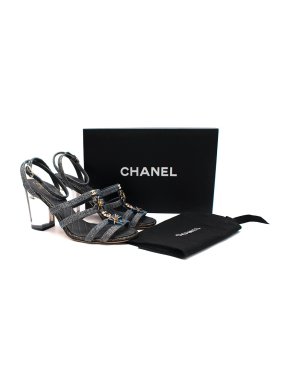 Chanel Blue Denim Gripoix Embellished Translucent Heeled Sandals