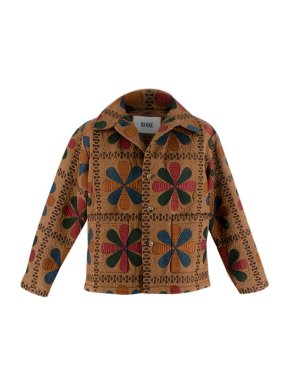 Bode Tobacco Cotton Embroidered Quilted Jacket