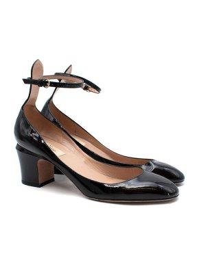 Valentino Garavani Black Patent Leather Ankle Strap Heeled Pumps