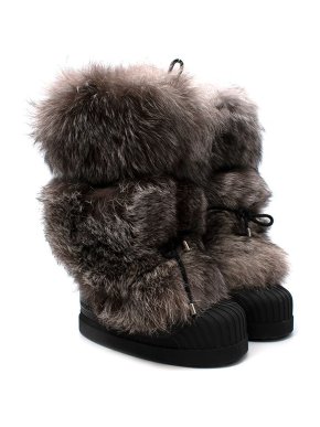 Moncler Charcoal Venus Fur-Trimmed Moon Boots
