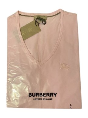 Burberry Light Pink Cotton V-Neck T-shirt