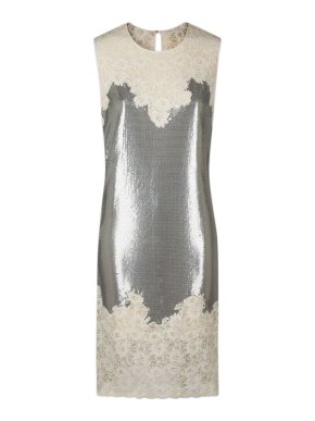 Paco Rabanne Silver Mesh & Cream Lace Shift Dress