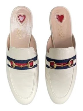 Gucci White Leather Web Stripe Princetown Backless Loafer