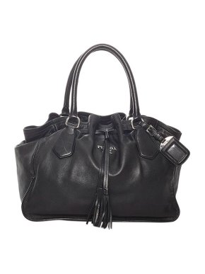 Prada Black Nappa Leather Drawstring Tote Bag