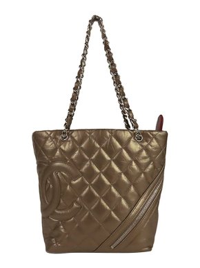 Chanel Vintage Metallic Gold Quilted Leather Cotton Club Tote Bag