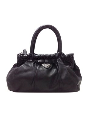 Prada Vintage Black Leather Ruched Bag