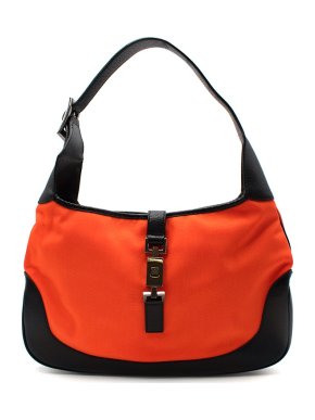 Gucci Vintage Neon Orange Canvas & Black Leather Jackie Bag