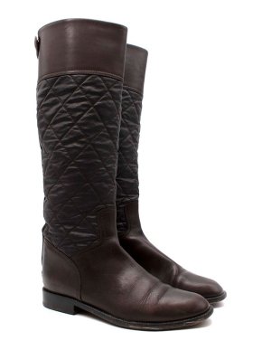 Chanel Brown Leather Quilted Long Riding Boots