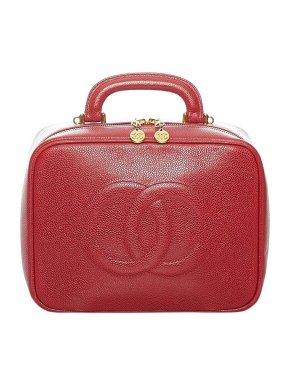 Chanel Red Caviar Leather CC Lunchbox Bag